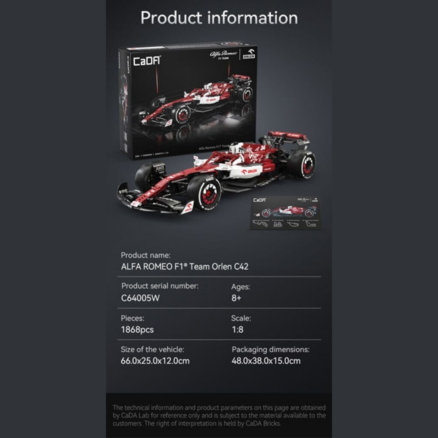 CaDA Alfa Romeo F1 Team C42 Licensed Racing Car 1:8 Scale (C64005W) - (Static)